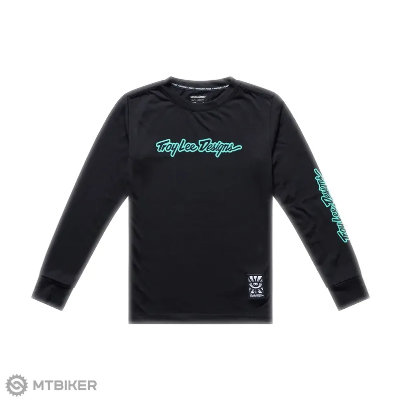 Troy Lee Designs Skyline Ride Tee Signature dětský dres, black/real teal Sezónní Sleva