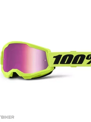 Ověřený 100% STRATA 2 brýle, Neon Yellow/Mirror Pink Lens