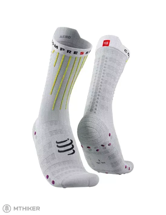 COMPRESSPORT Aero ponožky, white/safe yellow/neo pink Ověřený