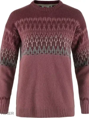 Sezónní Sleva Fjällräven Övik Path Knit dámský svetr, Mesa Purple/Dark Garnet