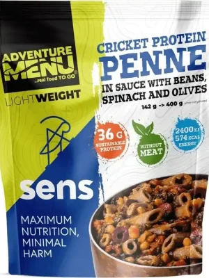Adventure menu Cvrččí proteinové penne v omáčce s fazolemi, špenátem a olivami 142g Kup Teď