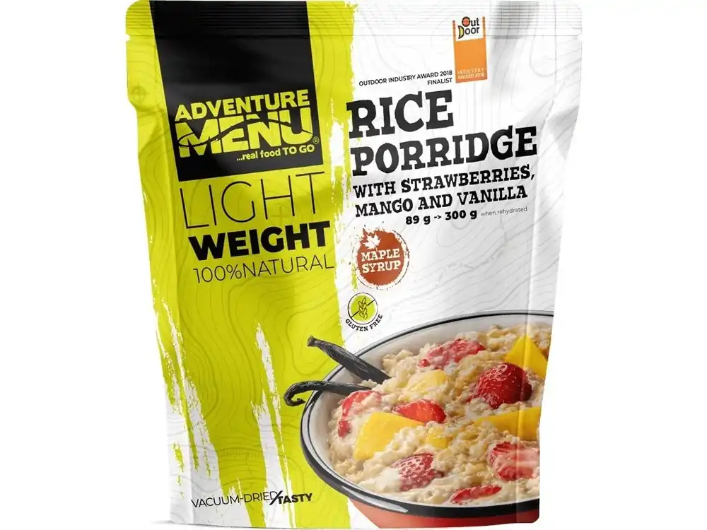 Zlevněný Adventure menu Rýžová kaše s jahodami, mangem a vanilkou 89g