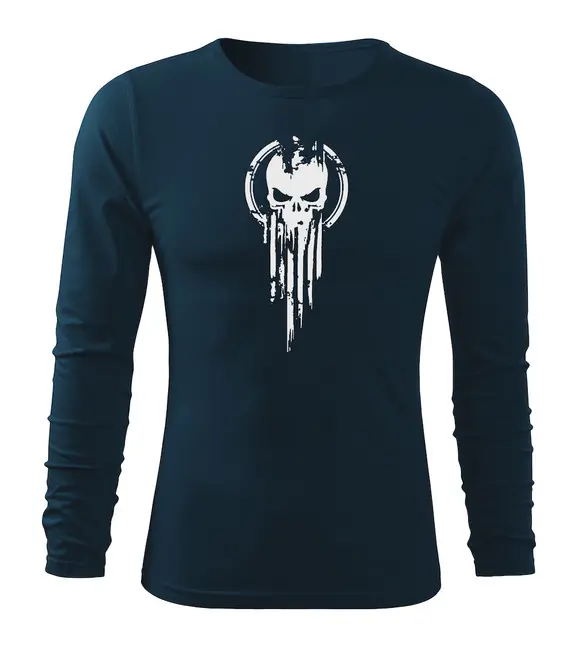 DRAGOWA Fit-T tričko s dlouhým rukávem muscle skull, tmavě modrá 160g / m2 Časově Omezené