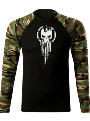 Must-Have DRAGOWA Fit-T tričko s dlouhým rukávem skull, woodland 160g / m2