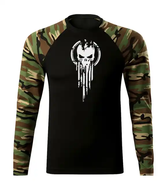 Must-Have DRAGOWA Fit-T tričko s dlouhým rukávem skull, woodland 160g / m2