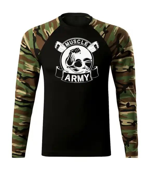 DRAGOWA Fit-T tričko s dlouhým rukávem muscle army original, woodland 160g / m2 Vysoce Kvalitní
