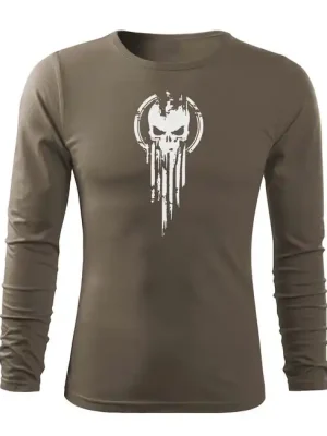 Poslední Šance DRAGOWA Fit-T tričko s dlouhým rukávem skull, olivová 160g / m2