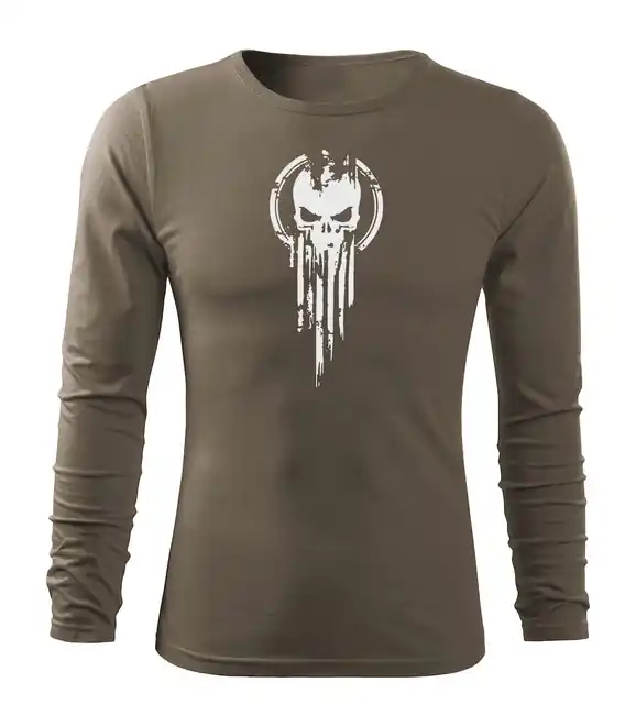 Poslední Šance DRAGOWA Fit-T tričko s dlouhým rukávem skull, olivová 160g / m2