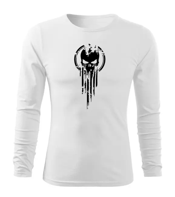 DRAGOWA Fit-T tričko s dlouhým rukávem skull, bílá 160g / m2 Výhodná Nabídka