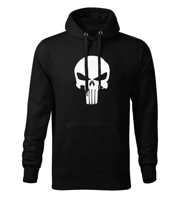 DRAGOWA pánská mikina s kapucí punisher, černá 320g / m2 Poslední Šance