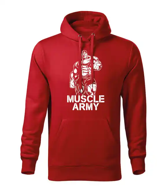 DRAGOWA pánská mikina s kapucí muscle army man, červená 320g / m2 Akční Cena