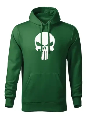 Cenově Výhodný DRAGOWA pánská mikina s kapucí punisher, zelená 320g / m2