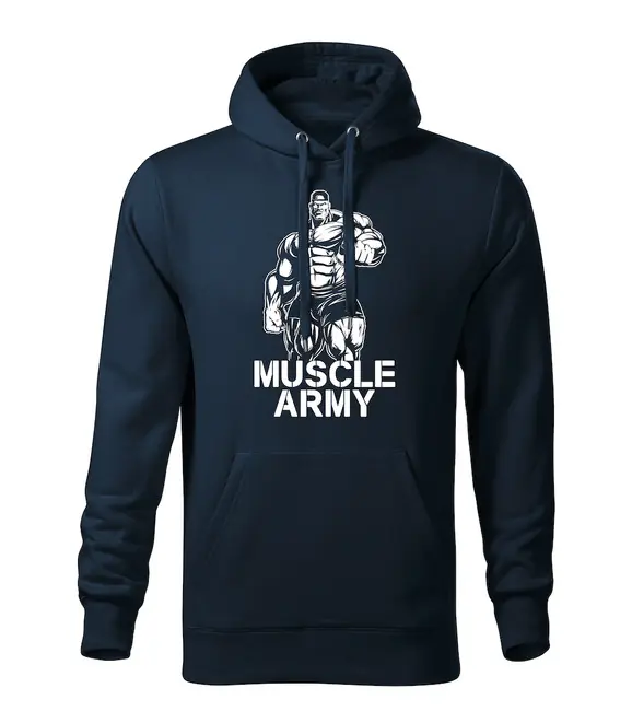Expresní Doručení DRAGOWA pánská mikina s kapucí muscle army man, tmavě modrá 320g / m2