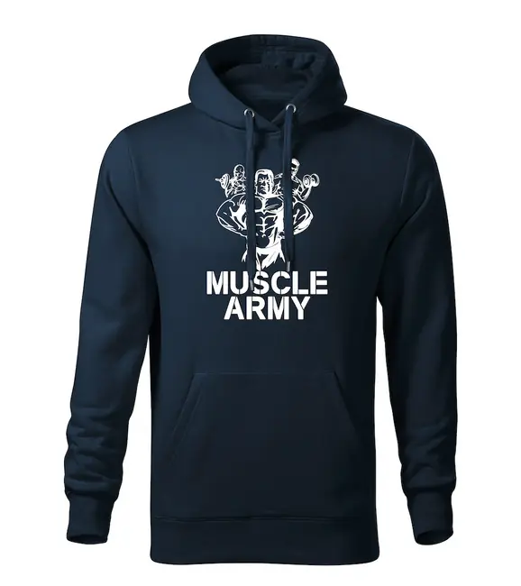 DRAGOWA pánská mikina s kapucí muscle army team, tmavě modrá 320g / m2 Zlevněný