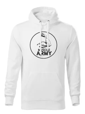DRAGOWA pánská mikina s kapucí muscle army biceps, bílá 320g / m2 Bezpečná Platba