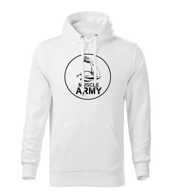 DRAGOWA pánská mikina s kapucí muscle army biceps, bílá 320g / m2 Bezpečná Platba