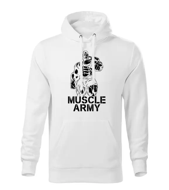 DRAGOWA pánská mikina s kapucí muscle army man, bílá 320g / m2 Horká Nabídka