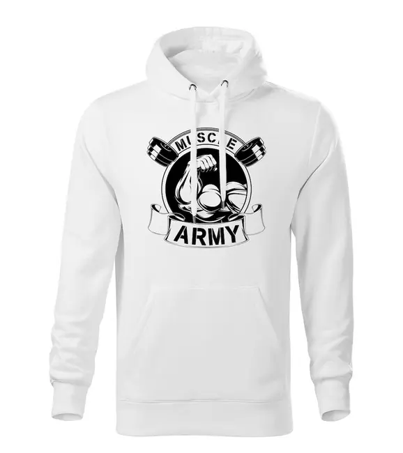 DRAGOWA pánská mikina s kapucí muscle army original, bílá 320g / m2 Novinka
