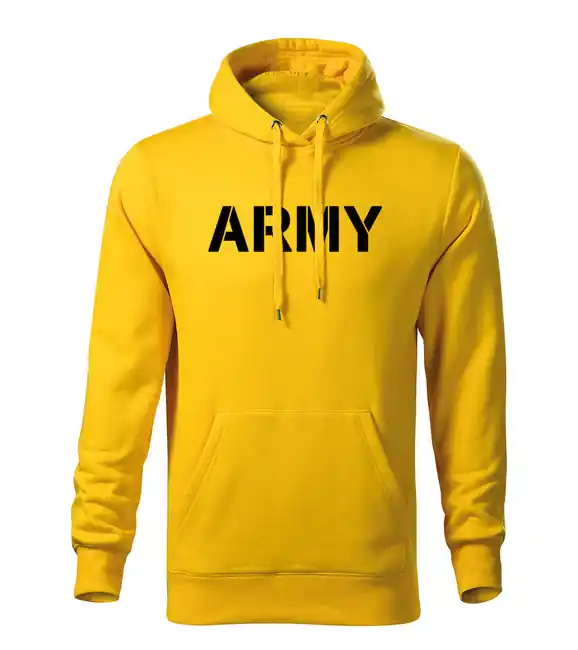 Oblíbený DRAGOWA pánská mikina s kapucí army, žlutá 320g / m2