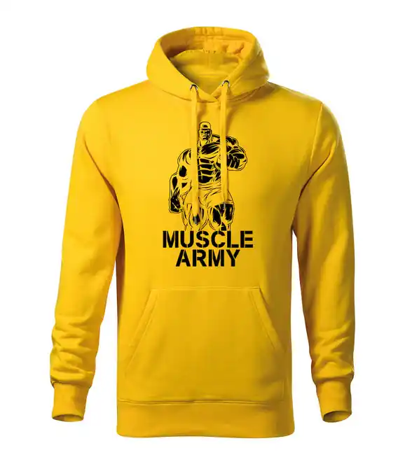 DRAGOWA pánská mikina s kapucí muscle army man, žlutá 320g / m2 Výprodej