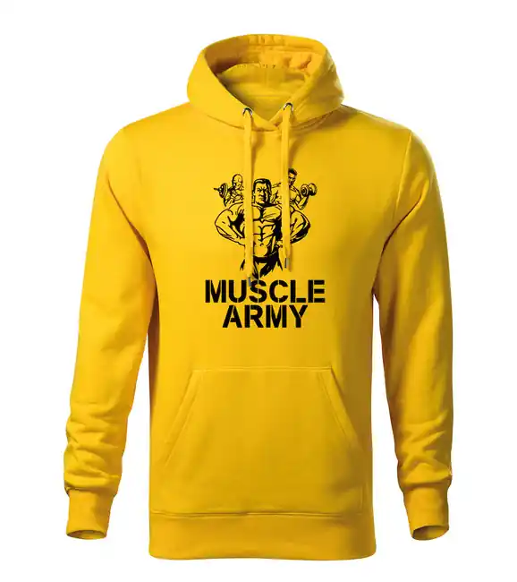DRAGOWA pánská mikina s kapucí muscle army team, žlutá 320g / m2 Sleva
