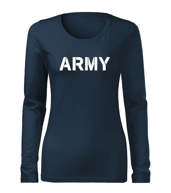 Nejprodávanější DRAGOWA Slim dámské tričko s dlouhým rukávem army, tmavě modrá160g / m2