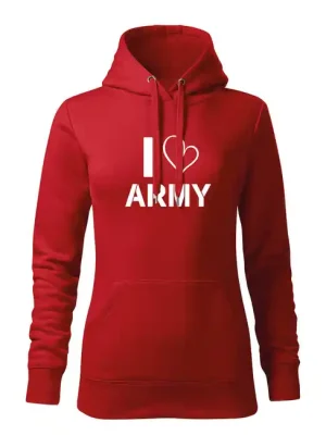 Originální DRAGOWA dámská mikina s kapucí i love army, červená 320g/m2