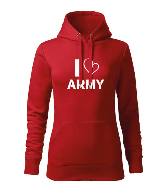 Originální DRAGOWA dámská mikina s kapucí i love army, červená 320g/m2