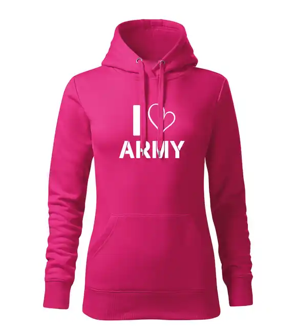DRAGOWA dámská mikina s kapucí i love army, růžová 320g/m2 Zlevněný