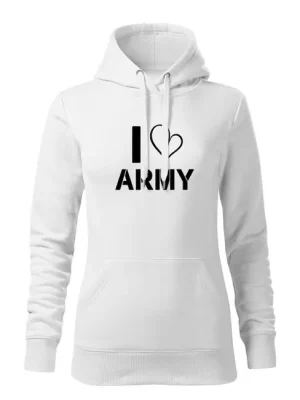 Nová Kolekce DRAGOWA dámská mikina s kapucí i love army, bílá 320g/m2
