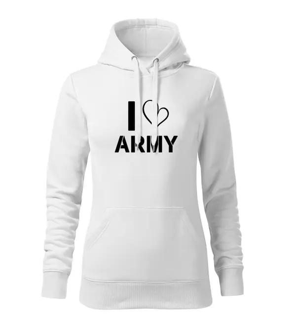 Nová Kolekce DRAGOWA dámská mikina s kapucí i love army, bílá 320g/m2