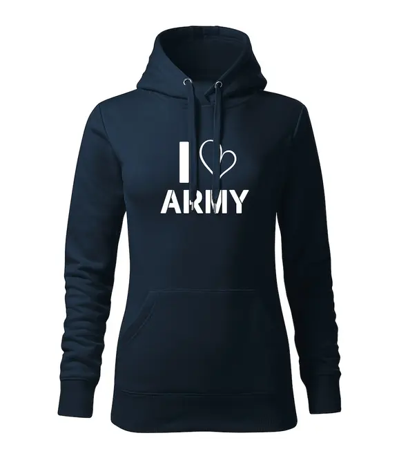 DRAGOWA dámská mikina s kapucí i love army, tmavě modrá 320g/m2 Cenově Výhodný