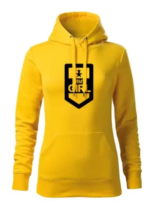 Sleva DRAGOWA dámská mikina s kapucí army girl, žlutá 320g/m2