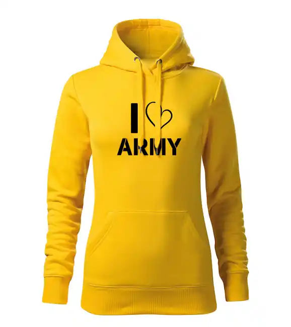 Finální Výprodej DRAGOWA dámská mikina s kapucí i love army, žlutá 320g/m2