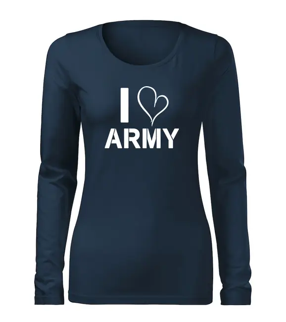 Novinka DRAGOWA Slim dámské tričko s dlouhým rukávem i love army, tmavě modrá160g / m2