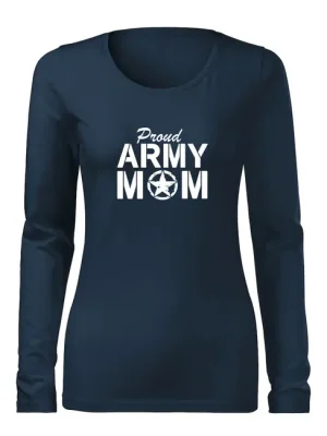 Speciální Cena DRAGOWA Slim dámské tričko s dlouhým rukávem army mom, tmavě modrá160g / m2
