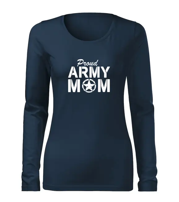 Speciální Cena DRAGOWA Slim dámské tričko s dlouhým rukávem army mom, tmavě modrá160g / m2