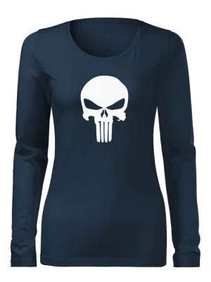 Objednat Nyní DRAGOWA Slim dámské tričko s dlouhým rukávem punisher, tmavě modrá160g / m2