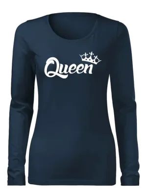 Akční Nabídka DRAGOWA Slim dámské tričko s dlouhým rukávem queen, tmavě modrá160g / m2