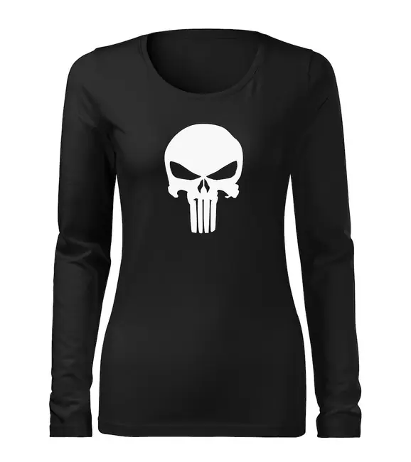 DRAGOWA Slim dámské tričko s dlouhým rukávem punisher, černá 160g / m2 Výprodej