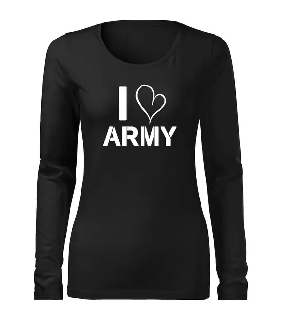 DRAGOWA Slim dámské tričko s dlouhým rukávem i love army, černá 160g / m2 Finální Výprodej