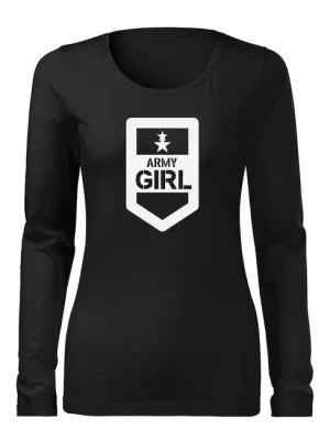 Nejlepší Cena DRAGOWA Slim dámské tričko s dlouhým rukávem army girl, černá 160g / m2