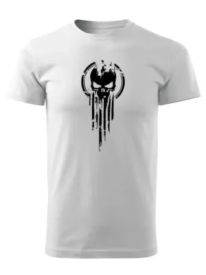 Oblíbený DRAGOWA krátké tričko skull, bílá 160g/m2