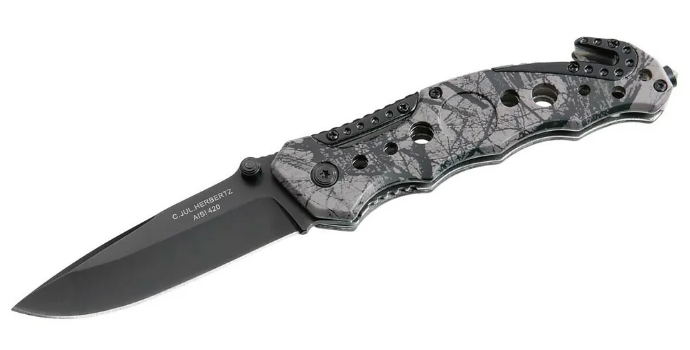 Kapesní záchranářský nůž Herbertz 8,6 cm, hnědočerný, hliník, maskovací vzor Novinka