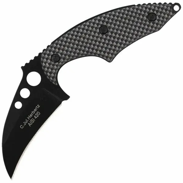 Top Prodej Nůž na krk Herbertz 6cm, vzhled karambitu, hliník, černá/šedá barva