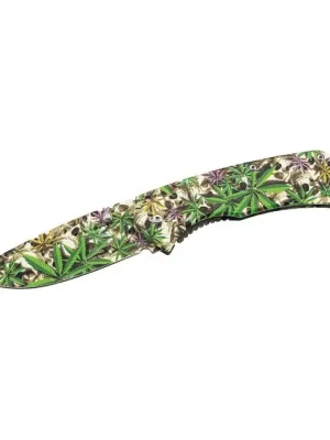 Speciální Cena Jednoruční kapesní nůž Herbertz 9cm, nerezová ocel, 3D lebky a konopné listy