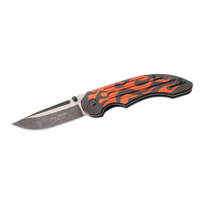 Horká Nabídka Herbertz jednoruční kapesní nůž 8cm, ocel, černá barva, motiv plamene