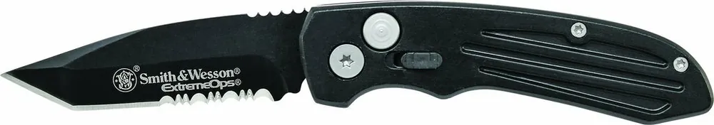 Smith and Wesson Extreme Ops Automatický taktický nůž 6,4 cm, černý, hliníkový Ověřený