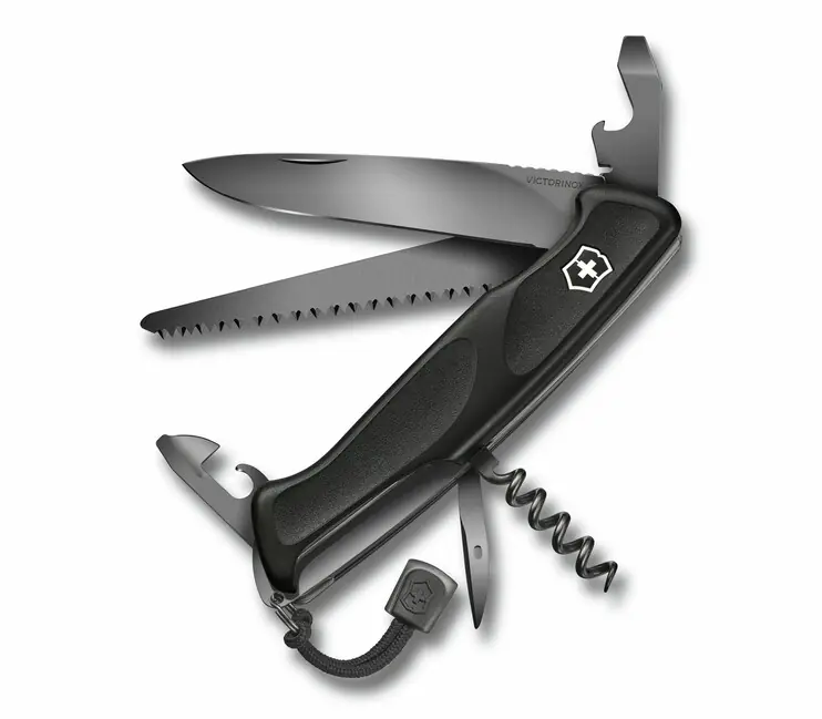 Novinka Victorinox RangerGrip 55 Onyx Black multifunction knife, black monochrome, 12 functions