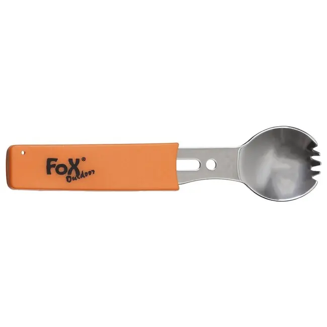 Novinka FoxOutdoor multifunkční lžíce, nerezová ocel, oranžová rukojeť